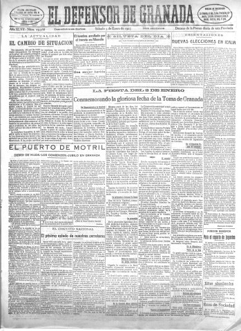 'El Defensor de Granada  : diario político independiente' - Año XLVII Número 23568 Ed. Mañana - 1925 Enero 03
