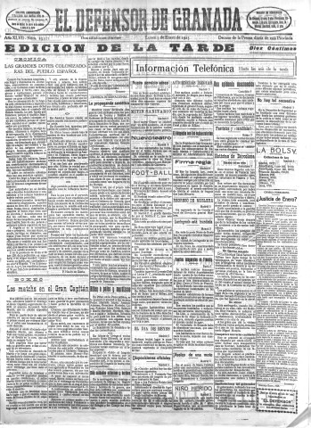 'El Defensor de Granada  : diario político independiente' - Año XLVII Número 23571 Ed. Tarde - 1925 Enero 05