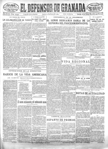 'El Defensor de Granada  : diario político independiente' - Año XLVII Número 23594 Ed. Mañana - 1925 Enero 22