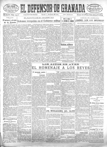 'El Defensor de Granada  : diario político independiente' - Año XLVII Número 23598 Ed. Mañana - 1925 Enero 24