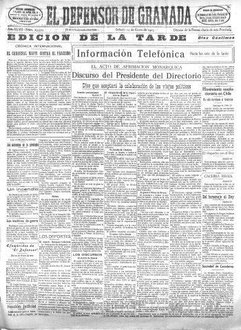 'El Defensor de Granada  : diario político independiente' - Año XLVII Número 23599 Ed. Tarde - 1925 Enero 24