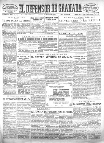 'El Defensor de Granada  : diario político independiente' - Año XLVII Número 23602 Ed. Mañana - 1925 Enero 28