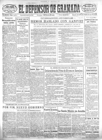 'El Defensor de Granada  : diario político independiente' - Año XLVII Número 23606 Ed. Mañana - 1925 Febrero 01