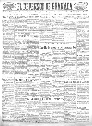 'El Defensor de Granada  : diario político independiente' - Año XLVII Número 23607 Ed. Mañana - 1925 Febrero 03