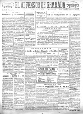 'El Defensor de Granada  : diario político independiente' - Año XLVII Número 23613 Ed. Mañana - 1925 Febrero 07