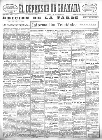 'El Defensor de Granada  : diario político independiente' - Año XLVII Número 23614 Ed. Tarde - 1925 Febrero 07