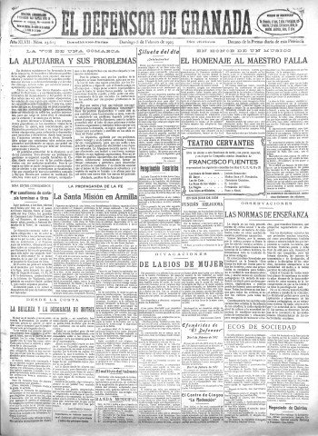 'El Defensor de Granada  : diario político independiente' - Año XLVII Número 23615 Ed. Mañana - 1925 Febrero 08
