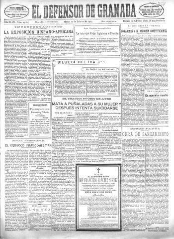 'El Defensor de Granada  : diario político independiente' - Año XLVII Número 23617 Ed. Mañana - 1925 Febrero 10