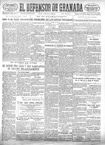 'El Defensor de Granada  : diario político independiente' - Año XLVII Número 23621 Ed. Mañana - 1925 Febrero 12