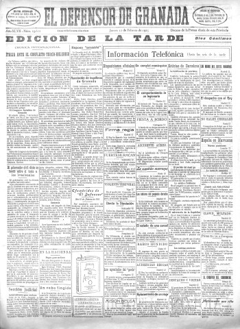 'El Defensor de Granada  : diario político independiente' - Año XLVII Número 23622 Ed. Tarde - 1925 Febrero 12