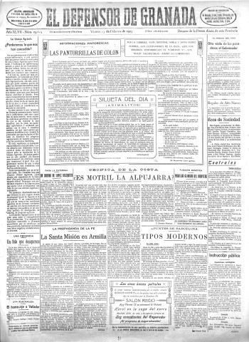 'El Defensor de Granada  : diario político independiente' - Año XLVII Número 23623 Ed. Mañana - 1925 Febrero 13
