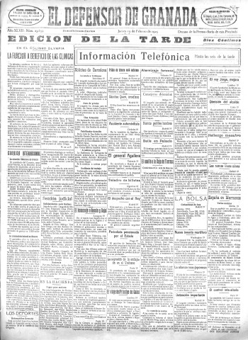 'El Defensor de Granada  : diario político independiente' - Año XLVII Número 23634 Ed. Tarde - 1925 Febrero 19