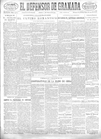 'El Defensor de Granada  : diario político independiente' - Año XLVII Número 23637 Ed. Mañana - 1925 Febrero 21