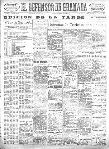 'El Defensor de Granada  : diario político independiente' - Año XLVII Número 23638 Ed. Tarde - 1925 Febrero 21