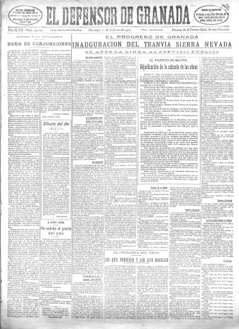 'El Defensor de Granada  : diario político independiente' - Año XLVII Número 23639 Ed. Mañana - 1925 Febrero 22