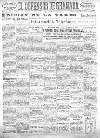'El Defensor de Granada  : diario político independiente' - Año XLVII Número 23646 Ed. Tarde - 1925 Febrero 26