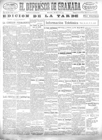 'El Defensor de Granada  : diario político independiente' - Año XLVII Número 23656 Ed. Tarde - 1925 Marzo 04