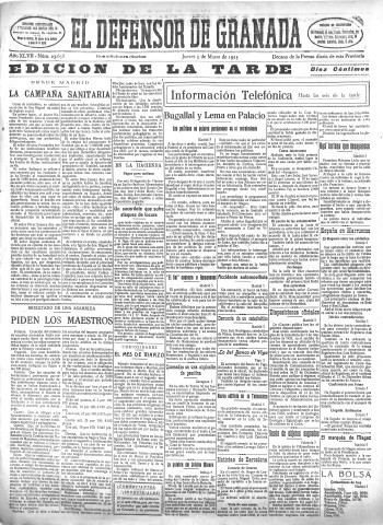 'El Defensor de Granada  : diario político independiente' - Año XLVII Número 23658 Ed. Tarde - 1925 Marzo 05
