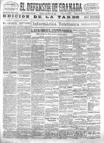 'El Defensor de Granada  : diario político independiente' - Año XLVII Número 23685 Ed. Tarde - 1925 Marzo 20