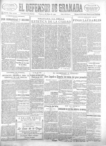 'El Defensor de Granada  : diario político independiente' - Año XLVII Número 23696 Ed. Mañana - 1925 Marzo 27