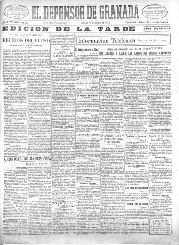 'El Defensor de Granada  : diario político independiente' - Año XLVII Número 23699 Ed. Tarde - 1925 Marzo 28