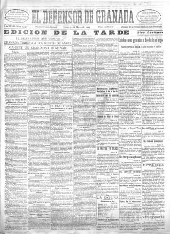 'El Defensor de Granada  : diario político independiente' - Año XLVII Número 23701 Ed. Tarde - 1925 Marzo 30