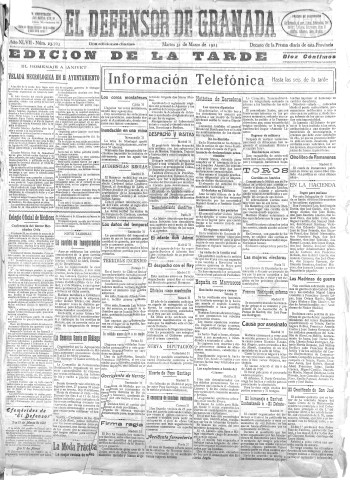 'El Defensor de Granada  : diario político independiente' - Año XLVII Número 23703 Ed. Tarde - 1925 Marzo 31