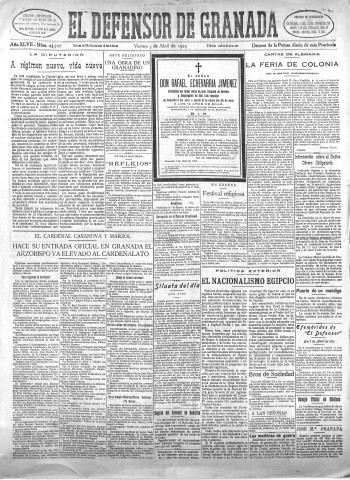 'El Defensor de Granada  : diario político independiente' - Año XLVII Número 23708 Ed. Mañana - 1925 Abril 03