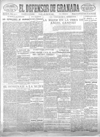 'El Defensor de Granada  : diario político independiente' - Año XLVII Número 23710 Ed. Mañana - 1925 Abril 04