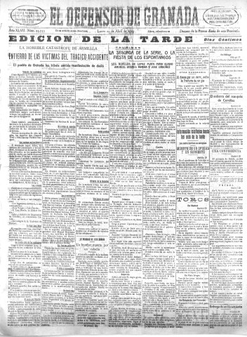'El Defensor de Granada  : diario político independiente' - Año XLVII Número 23735 Ed. Tarde - 1925 Abril 20