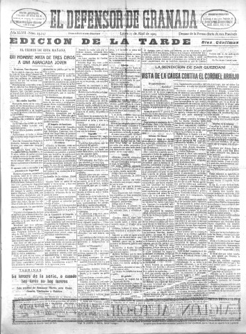 'El Defensor de Granada  : diario político independiente' - Año XLVII Número 23747 Ed. Tarde - 1925 Abril 27