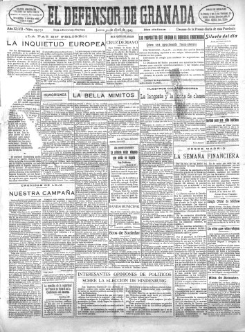 'El Defensor de Granada  : diario político independiente' - Año XLVII Número 23752 Ed. Mañana - 1925 Abril 30