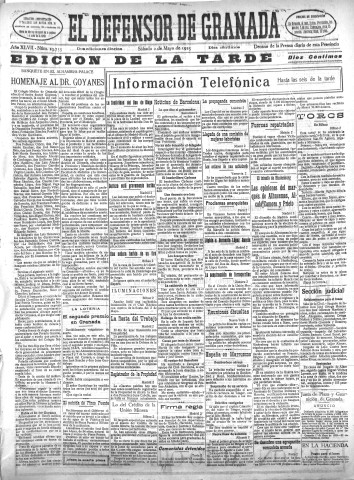 'El Defensor de Granada  : diario político independiente' - Año XLVII Número 23755 Ed. Tarde - 1925 Mayo 02