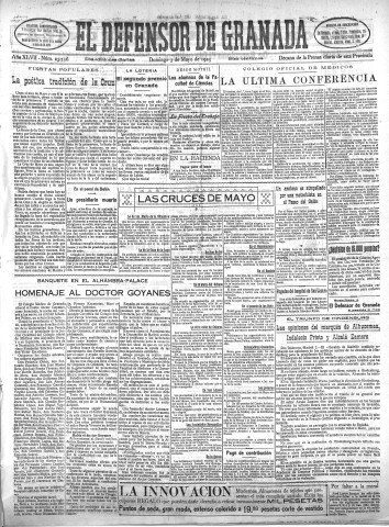 'El Defensor de Granada  : diario político independiente' - Año XLVII Número 23756 Ed. Mañana - 1925 Mayo 03