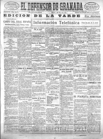 'El Defensor de Granada  : diario político independiente' - Año XLVII Número 23759 Ed. Tarde - 1925 Mayo 05