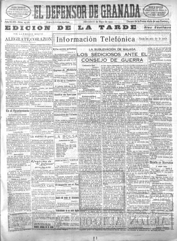 'El Defensor de Granada  : diario político independiente' - Año XLVII Número 23761 Ed. Tarde - 1925 Mayo 06
