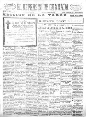 'El Defensor de Granada  : diario político independiente' - Año XLVII Número 23765 Ed. Tarde - 1925 Mayo 08