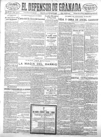 'El Defensor de Granada  : diario político independiente' - Año XLVII Número 23772 Ed. Mañana - 1925 Mayo 13
