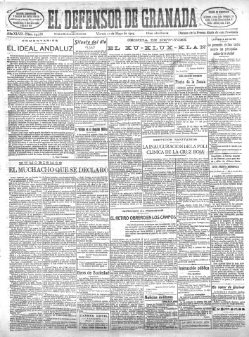 'El Defensor de Granada  : diario político independiente' - Año XLVII Número 23788 Ed. Mañana - 1925 Mayo 22