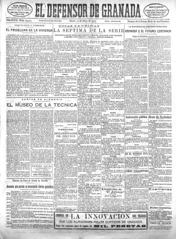 'El Defensor de Granada  : diario político independiente' - Año XLVII Número 23794 Ed. Mañana - 1925 Mayo 26