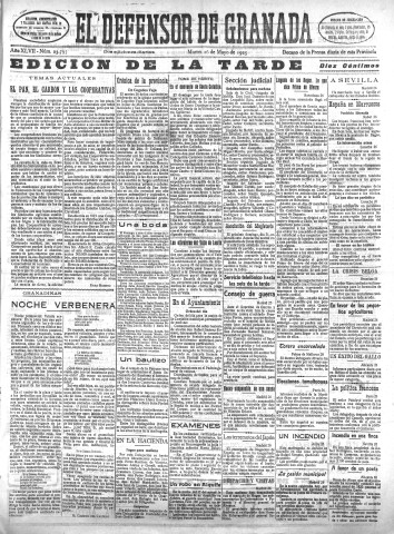 'El Defensor de Granada  : diario político independiente' - Año XLVII Número 23795 Ed. Tarde - 1925 Mayo 26