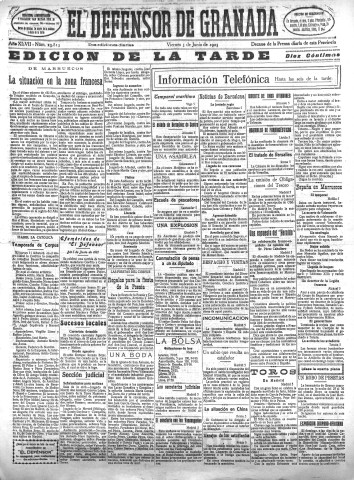 'El Defensor de Granada  : diario político independiente' - Año XLVII Número 23813 Ed. Tarde - 1925 Junio 05