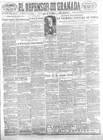 'El Defensor de Granada  : diario político independiente' - Año XLVII Número 23824 Ed. Mañana - 1925 Junio 13