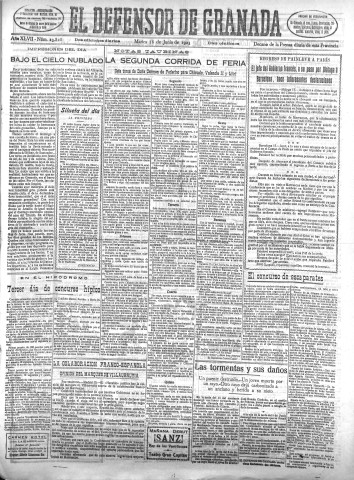 'El Defensor de Granada  : diario político independiente' - Año XLVII Número 23828 Ed. Mañana - 1925 Junio 16