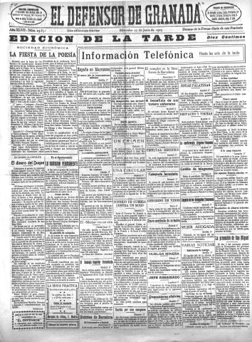 'El Defensor de Granada  : diario político independiente' - Año XLVII Número 23831 Ed. Tarde - 1925 Junio 17