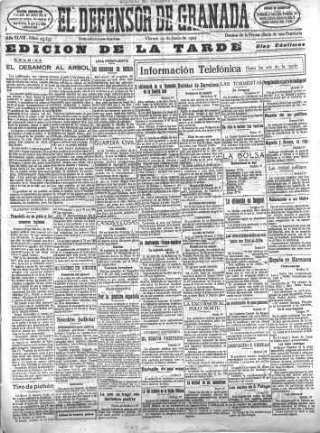 'El Defensor de Granada  : diario político independiente' - Año XLVII Número 23835 Ed. Tarde - 1925 Junio 19