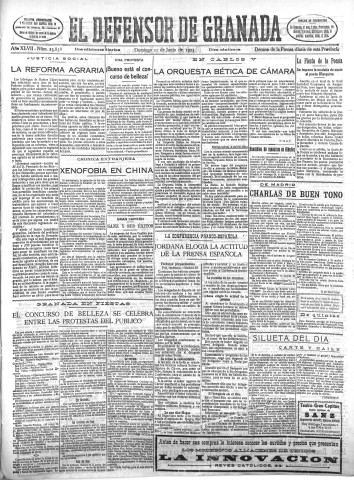 'El Defensor de Granada  : diario político independiente' - Año XLVII Número 23838 Ed. Mañana - 1925 Junio 21