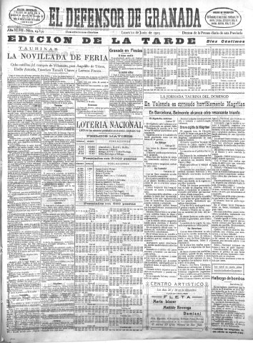 'El Defensor de Granada  : diario político independiente' - Año XLVII Número 23839 Ed. Tarde - 1925 Junio 22