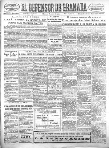 'El Defensor de Granada  : diario político independiente' - Año XLVII Número 23840 Ed. Mañana - 1925 Junio 23