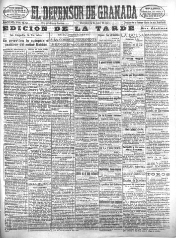 'El Defensor de Granada  : diario político independiente' - Año XLVII Número 23843 Ed. Tarde - 1925 Junio 24